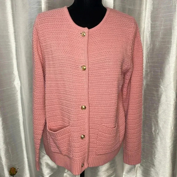 Halife Women’s Large Pink Acrylic Knit Button Up Cardigan Sweater - Picture 1 of 8